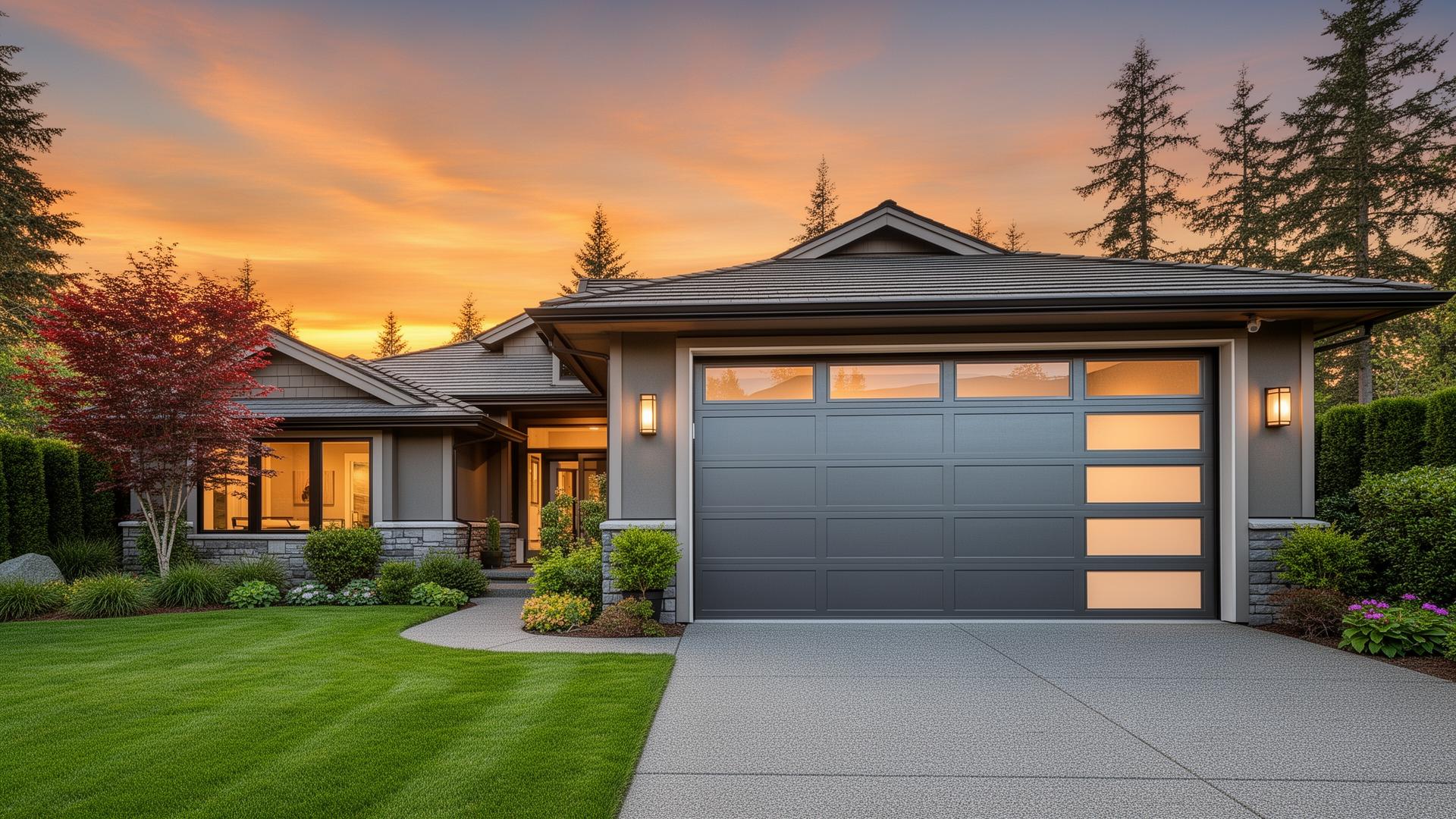 Beautiful modern garage door on upscale home